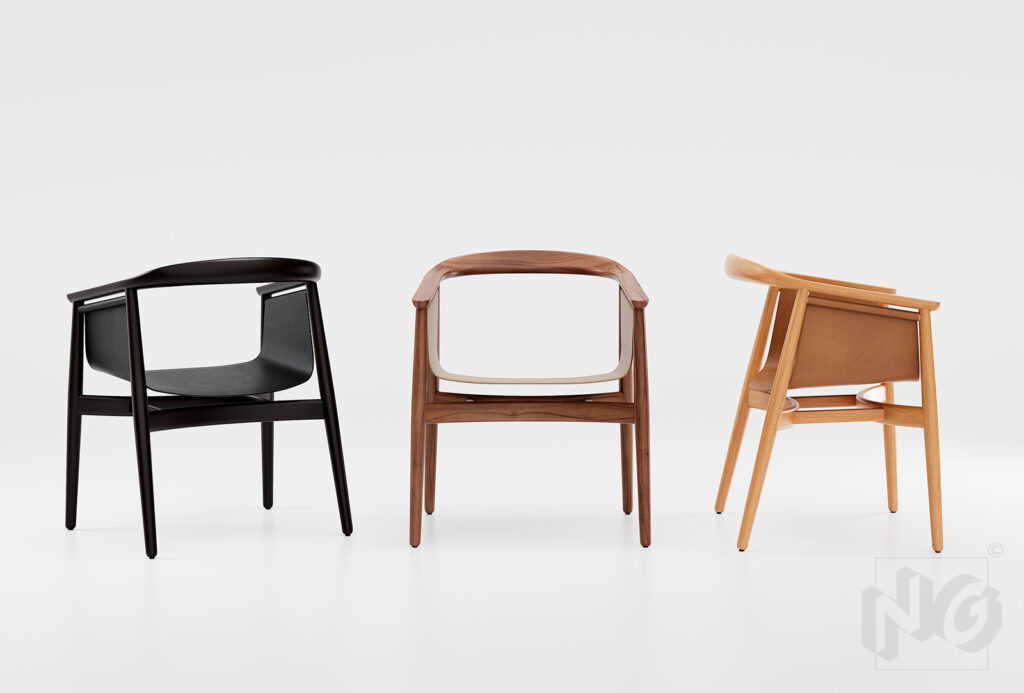 rendu 3d des chaises Pelle en différent coloris et matieres